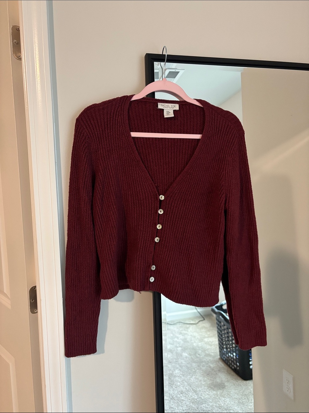 Rachel Zoe Burgundy V-Neck Button Cardigan